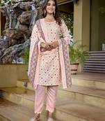 Baby pink cotton blend fabric beautiful ethnic partywear suit