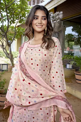 Baby pink cotton blend beautiful partywear suit
