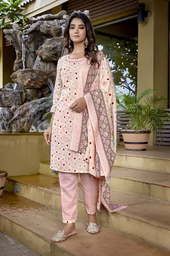 Baby pink cotton blend beautiful partywear suit