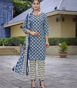 Blue cotton blend fabric beautiful ethnic partywear suit
