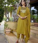 Mustard silk blend fabric beautiful ethnic partywear suit