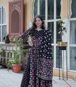 Black designer printed cotton fabric anarkali dress for ceremonial looks