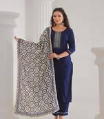 Blue beautiful viscose chanderi fabric designer embroidery work casual suit for girls