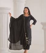 Black beautiful viscose rayon fabric designer embroidery work casual suit for girls