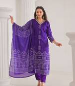 Lavender beautiful french crepe fabric designer embroidery work casual suit for girls