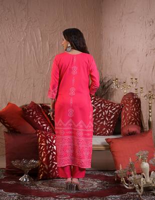 Salmon beautiful french crepe fabric designer embroidery work casual suit for girls 2