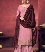 Pink embroidery sequins georgette straight sharara- full stitched