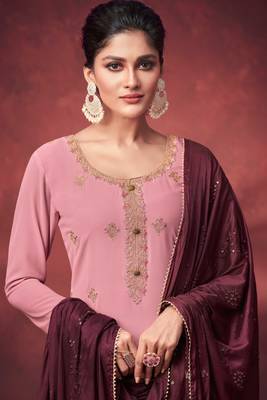 Pink embroidery sequins georgette straight sharara- full stitched 2