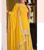 Yellow embroidery sequin chinon straight palazzo - full stitched