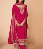 Pink embroidery, sequins work georgette straight palazzo - full stitched