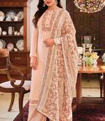 Peach embroidery sequins work chinon straight palazzo - full stitched