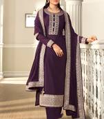 Purple embroidery sequins work georgette straight palazzo - full stitched