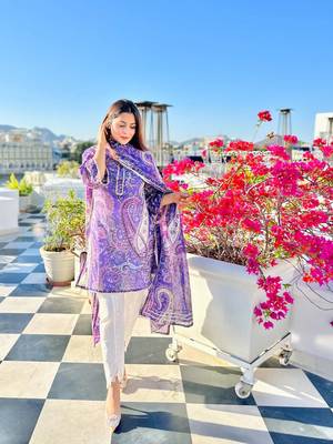 Beautiful purple ceremonial dress with printed on viscosee  2