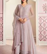 Lilac embroidery sequins work art silk anarkali churidar - full stitched