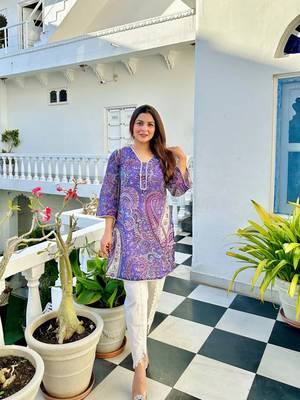 Beautiful purple ceremonial dress with printed on viscosee  3