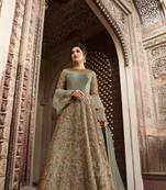 Green zari embroidery sequins work net anarkali- full stitched