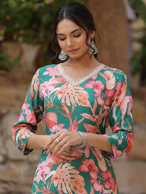 Beautiful green ceremonial dress with printed on viscosee  3