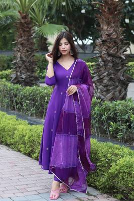 Beautiful purple ceremonial dress with embroidered on viscosee  1