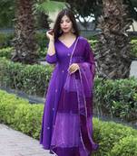 Beautiful purple ceremonial dress with embroidered work work on viscosee fabric