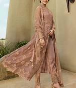 Dusty pink zari embroidery sequins work net anarkali - full stitched