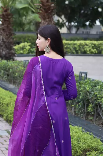 Beautiful purple ceremonial dress with embroidered on viscosee 