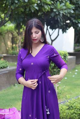 Beautiful purple ceremonial dress with embroidered on viscosee  3