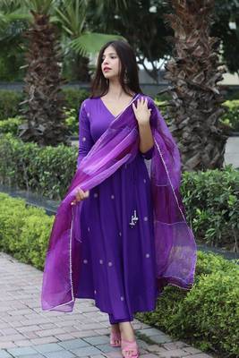 Beautiful purple ceremonial dress with embroidered on viscosee  4