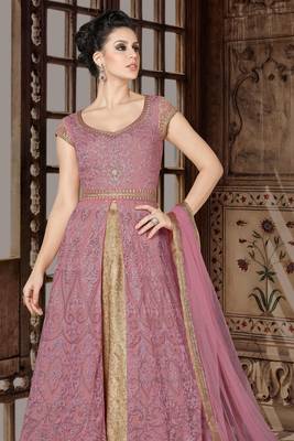 Pink zari embroidery sequins work georgette anarkali - full stitched 2