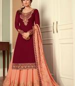 Maroon zari embroidery, sequins work georgette straight - full stitched
