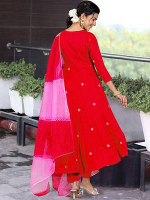 Beautiful red ceremonial dress with embroidered on viscosee  2