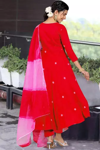 Beautiful red ceremonial dress with embroidered on viscosee 