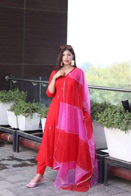 Beautiful red ceremonial dress with embroidered on viscosee  3