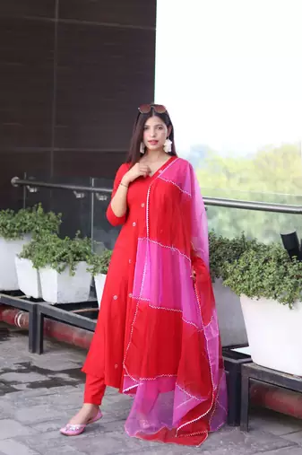 Beautiful red ceremonial dress with embroidered on viscosee 