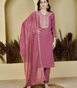 Peach viscose chanderi fabric designer embroidery work ethnic festive salwar kameez