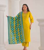 Yellow viscosee chanderi fabric embroidery work ethnic festive salwar kameez