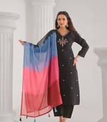 Black viscose chanderi fabric designer embroidery work ethnic festive salwar kameez
