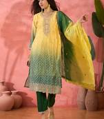 Yellow chinon silk fabric salwar suit with designer printed and embroidery work