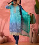 Blue chinon silk fabric salwar suit with designer printed and embroidery work
