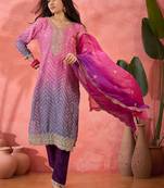 Purple chinon silk fabric salwar suit with designer printed and embroidery work