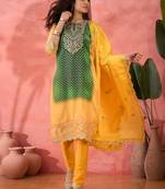 Yellow chinon silk fabric salwar suit with designer printed and embroidery work