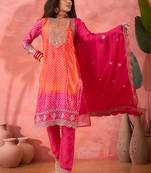 Pink chinon silk fabric salwar suit with designer printed and embroidery work