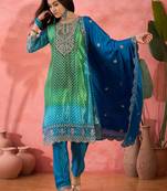 Firozi chinon silk fabric salwar suit with designer printed and embroidery work