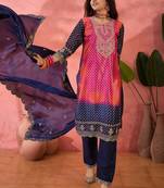 Navy blue chinon silk fabric salwar suit with designer printed and embroidery work