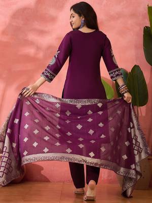 Wine roman silk suit designed with embroidery work and wevon designer 2