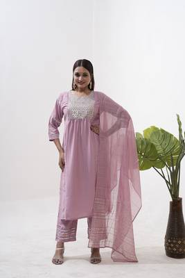 Pink vertical silk sequins embroidery readymade suit 1