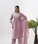 Pink vertical silk fabric sequins embroidery work readymade suit