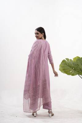 Pink vertical silk sequins embroidery readymade suit 2