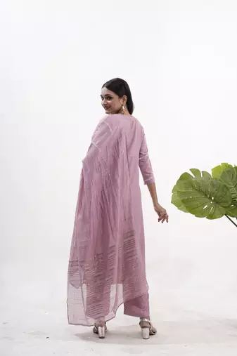 Pink vertical silk sequins embroidery readymade suit
