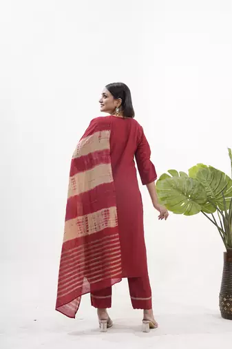 Maroon roman silk sequins embroidery readymade suit