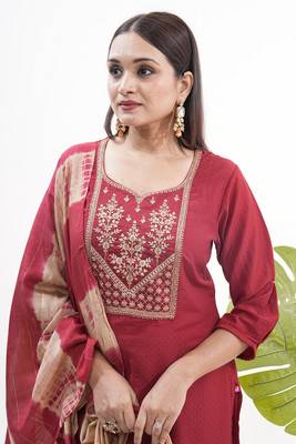 Maroon roman silk sequins embroidery readymade suit 3